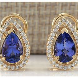 3.62 CTW Natural Tanzanite And Diamond Earrings 18K Solid Yellow Gold