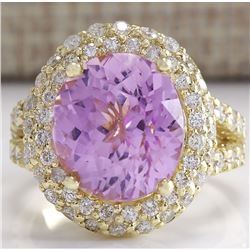 11.51CTW Natural Pink Kunzite And Diamond Ring In 14K Yellow Gold