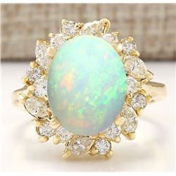 4.95 CTW Natural Opal And Diamond Ring In 14k Yellow Gold
