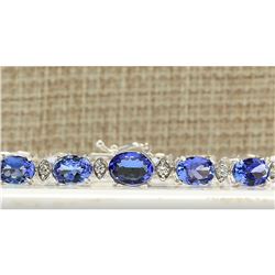 11.80 CTW Natural Tanzanite And Diamond Bracelet In 14k Solid White Gold