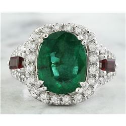 5.20 CTW Emerald Ruby 18K White Gold Diamond Ring