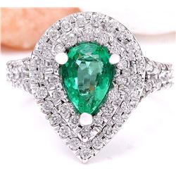 2.70 CTW Natural Emerald 18K Solid White Gold Diamond Ring