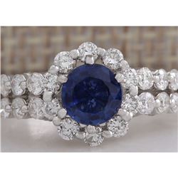 2.28CTW Natural Blue Sapphire Diamond Ring 18K Solid White Gold