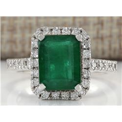 3.61 CTW Natural Emerald And Diamond Ring In 14K White Gold