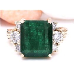 5.25 CTW Natural Emerald 14K Solid Yellow Gold Diamond Ring