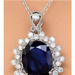 5.25 CTW Natural Sapphire 18K Solid White Gold Diamond Pendant Necklace