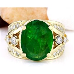 5.67 CTW Natural Emerald 14K Solid Yellow Gold Diamond Ring