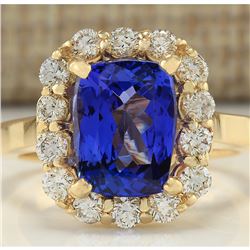 4.15 CTW Natural Tanzanite And Diamond Ring In 14K Yellow Gold