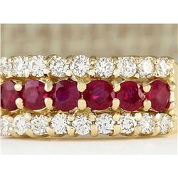 1.60 CTW Natural Ruby And Diamond Ring In 18K Yellow Gold