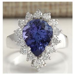 5.10CTW Natural Tanzanite And Diamond Ring 18K Solid White Gold