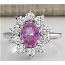 2.30 CTW Natural Pink Ceylon Sapphire Diamond Ring 18K Solid White Gold