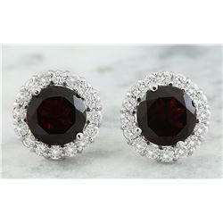 3.65 CTW Garnet 18K White Gold Diamond Earrings