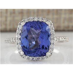 4.40 CTW Natural Tanzanite And Diamond Ring In 14K White Gold