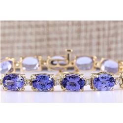 29.50 CTW Natural Tanzanite And Diamond Bracelet In 14k Solid Yellow Gold