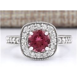 2.10 CTW Natural Pink Tourmaline And Diamond Ring 14k Solid White Gold