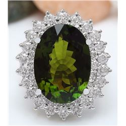 10.29 CTW Natural Tourmaline 18K Solid White Gold Diamond Ring