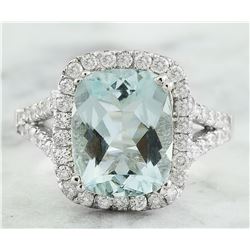 3.90 CTW Aquamarine 18K White Gold Diamond Ring