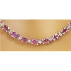 29.13 CTW Pink Sapphire 18K White Gold Diamond Necklace