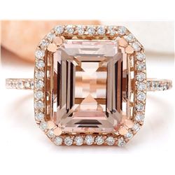 5.52 CTW Natural Morganite 18K Solid Rose Gold Diamond Ring