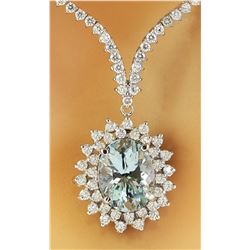 11.75 CTW Aquamarine 14K White Gold Diamond Necklace