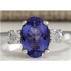 2.81 CTW Natural Tanzanite And Diamond Ring 18K Solid White Gold