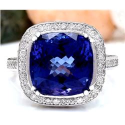 12.07 CTW Natural Tanzanite 18K Solid White Gold Diamond Ring