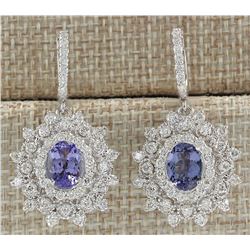 5.50 CTW Natural Tanzanite And Diamond Earrings 18K Solid White Gold