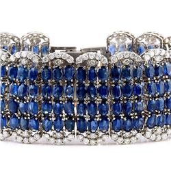 68.50 CTW Natural Sapphire 14K Solid White Gold Diamond Bracelet