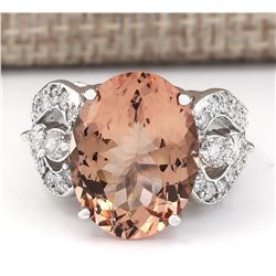 8.58 CTW Natural Morganite And Diamond Ring In 14k White Gold