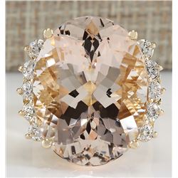 24.99 CTW Natural Morganite And Diamond Ring In 18K Yellow Gold