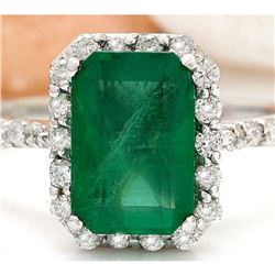 2.90 CTW Natural Emerald 18K Solid White Gold Diamond Ring