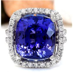 17.14 CTW Natural Tanzanite 14K Solid White Gold Diamond Ring