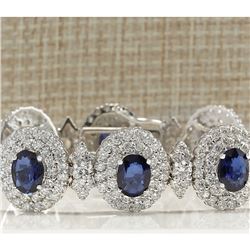 27.75 CTW Natural Sapphire And Diamond Bracelet In 14K Solid White Gold