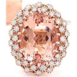 17.28 CTW Natural Morganite 18K Solid Rose Gold Diamond Ring