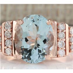 3.66 CTW Natural Aquamarine And Diamond Ring In 18K Rose Gold