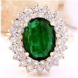 4.28 CTW Natural Emerald 18K Solid Yellow Gold Diamond Ring