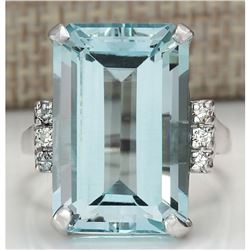 16.42 CTW Natural Blue Aquamarine Diamond Ring 14K Solid White Gold