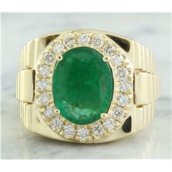 4.59 CTW Mens Emerald 14K Yellow Gold Diamond Ring