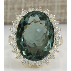 9.51 CTW Natural Tourmaline And Diamond Ring In 18K Solid Yellow Gold