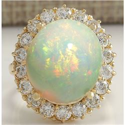 13.541 CTW Natural Opal And Diamond Ring In 14K Solid Yellow Gold