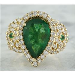 7.25 CTW Emerald 18K Yellow Gold Diamond Ring