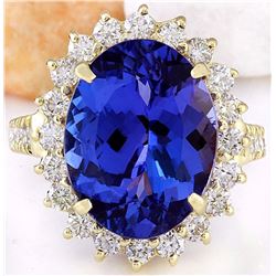 10.08 CTW Natural Tanzanite 18K Solid Yellow Gold Diamond Ring