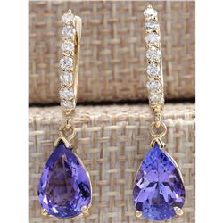 4.65 CTW Natural Tanzanite And Diamond Earrings 18K Solid Yellow Gold