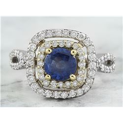 2.26 CTW Sapphire 14K Two Tone Gold Diamond Ring