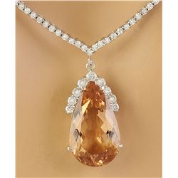 15.65 CTW Morganite 14K White Gold Diamond Necklace