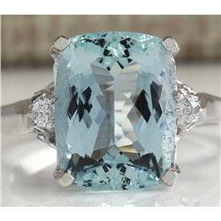 4.60 CTW Natural Aquamarine And Diamond Ring In 18K Solid White Gold