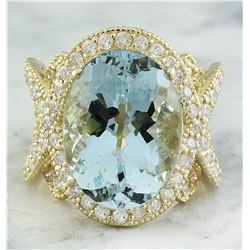 12.21 CTW Aquamarine 18K Yellow Gold Diamond Ring