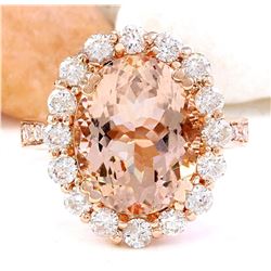 6.82 CTW Natural Morganite 18K Solid Rose Gold Diamond Ring