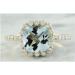 2.50 CTW Aquamarine 18K Yellow Gold Diamond Ring