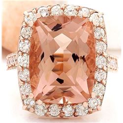 13.63 CTW Natural Morganite 14K Solid Rose Gold Diamond Ring